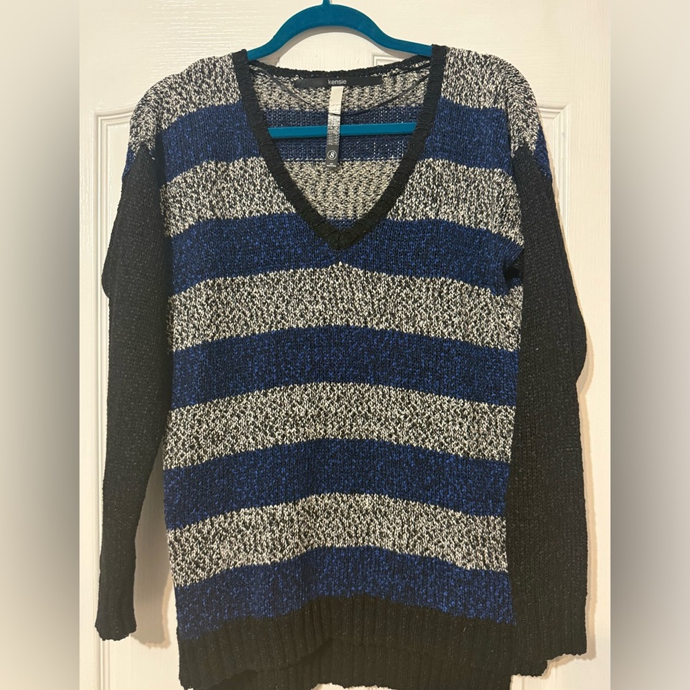 Kensie Striped V-Neck Sweater